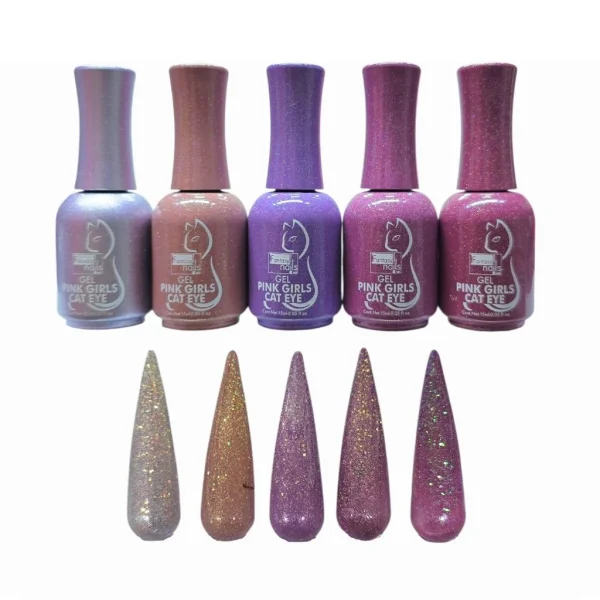 coleccion gel fantasy 5 pzs «pink girls cat eye»