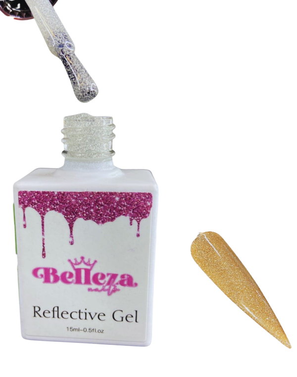 gel reflective dorado belleza nails
