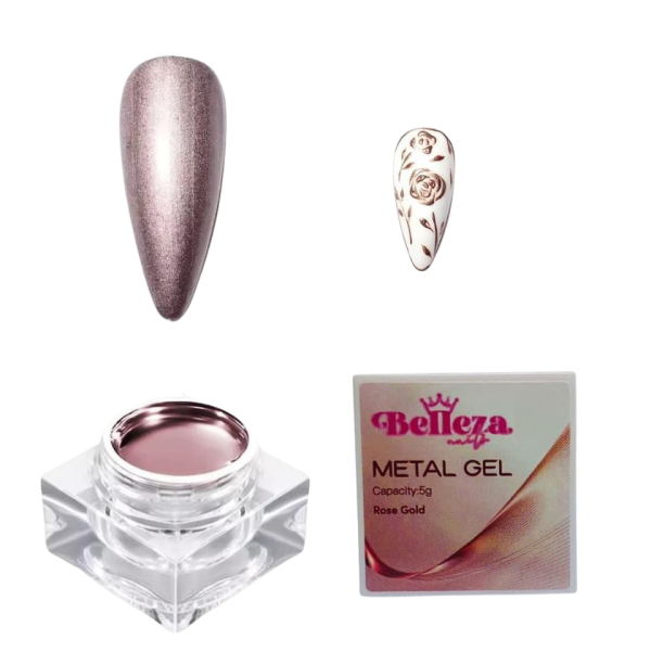 metal gel rose gold belleza nails