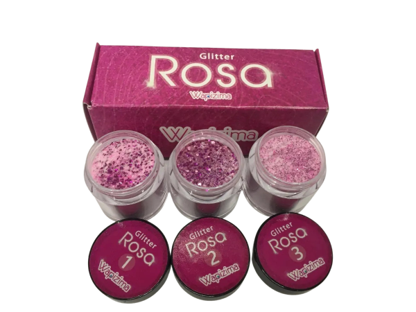 coleccion acrilico wapizima 3 pzs «glitter rosa»