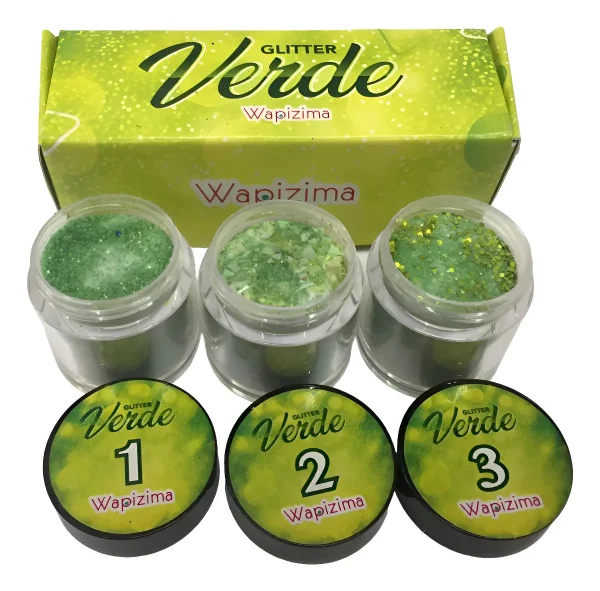 coleccion acrilico wapizima 3 pzs «glitter verde»