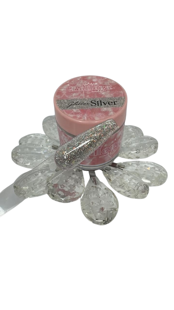 acrilico glitter belleza silver
