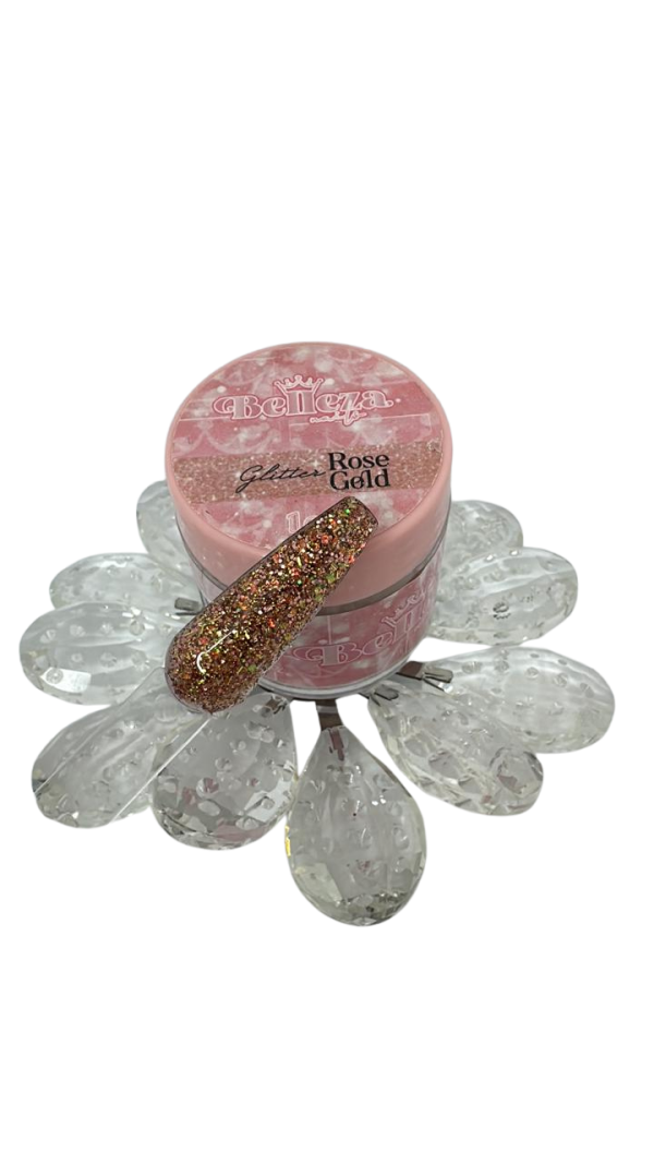 acrilico glitter belleza rose gold